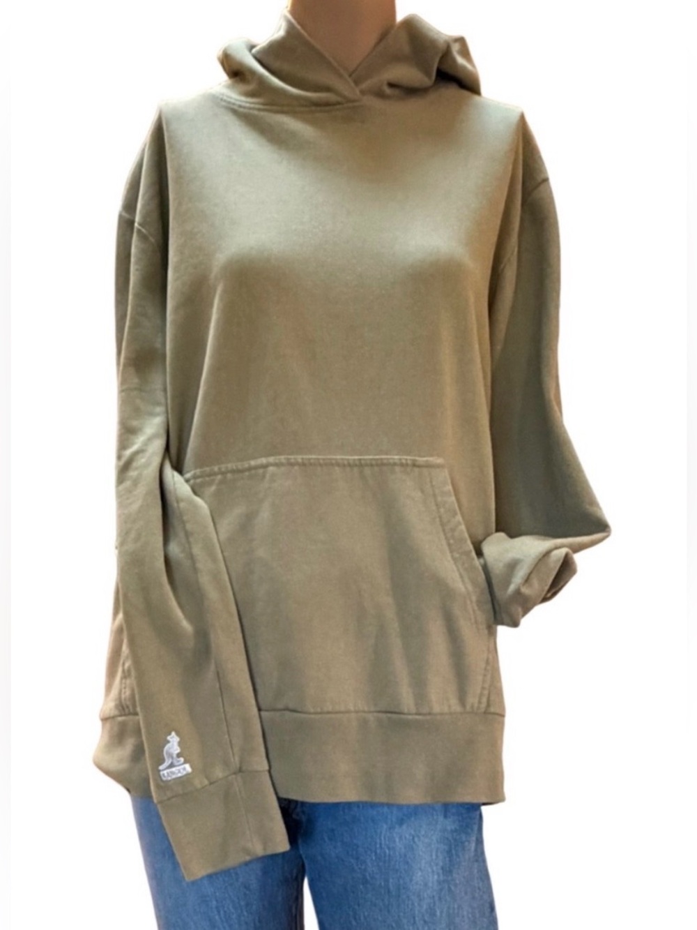 Kangol Olive Fleece Hoodie Oversized Relaxed Kangaroo Pocket Logo L/G
